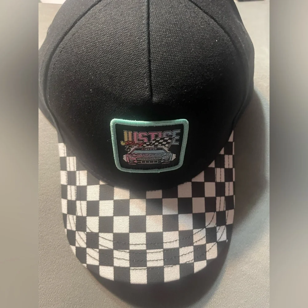 NWT Justice x NASCAR Girls‎ Adjustable Baseball Cap Checkered Racing Hat OSFM